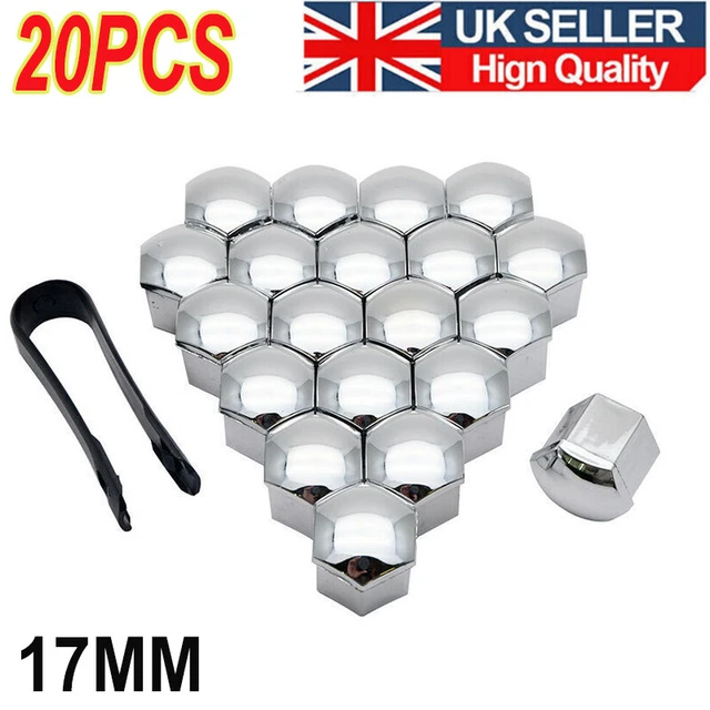 20x 17mm Chrome ABS Wheel Nut Bolt Covers + Removal Tool | Universal Fit For Any Car