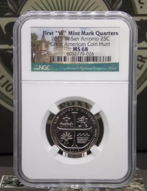 2019 "W" San Antonio Missions Quarter *Great AMERICAN Hunt* 25c NGC MS68 #026ARC