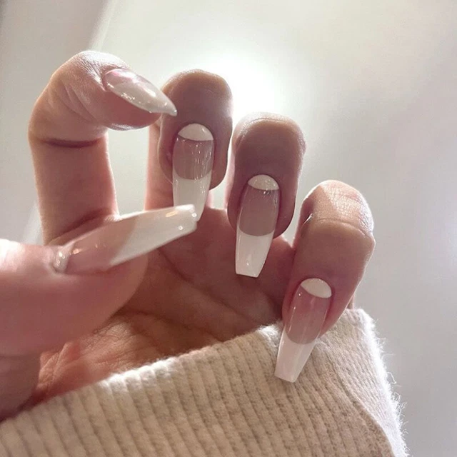 Pointe des ongles Faux ongles Faux clou de cercueil français blanc Portable