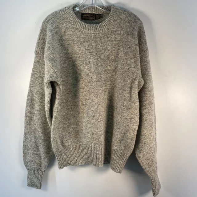 VTG USA Eddie Bauer Heather Gray Knit Wool Crewneck Pullover Sweater Mens L