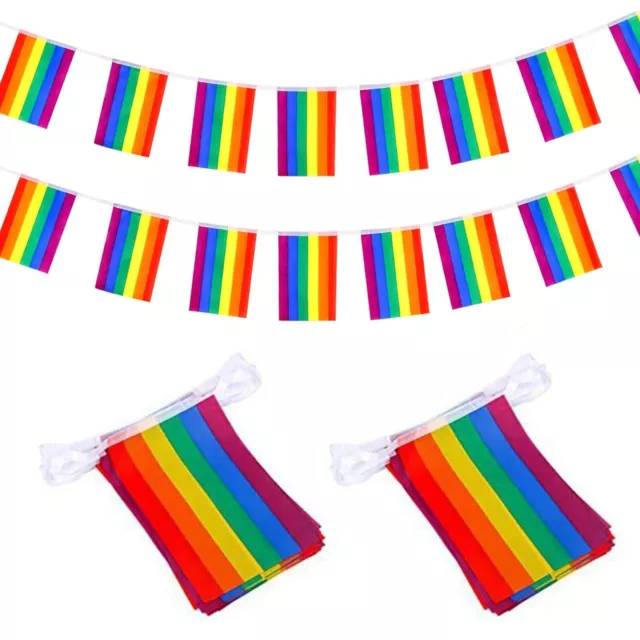LGBT Pride Banner Set of 2 Rainbow Flag Banners 40 Flags Colorful Decor