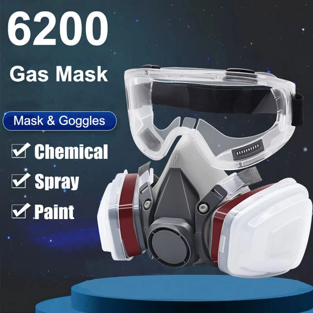 6200 Half Face Gas Mask Chemical Paint Spray Respirator + HD Goggles Reusable