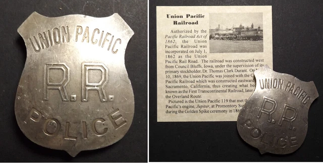 Union Pacific Railroad Badge, shield, silver, old west style, police