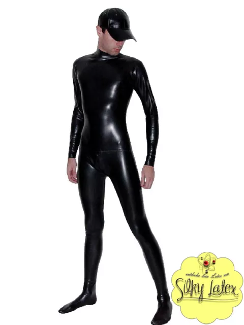 LATEX ANZUG - Ganzanzug - Catsuit mit Füßlingen CHLORIERT! - für IHN - SCHWARZ