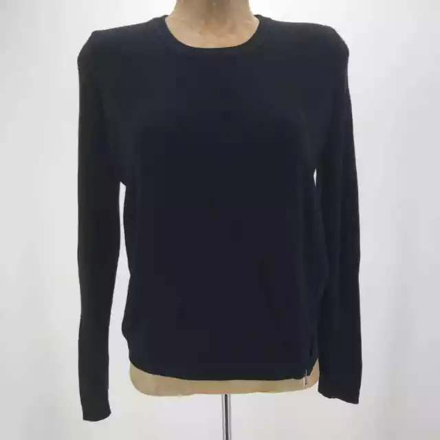 VINCE Sweater Womens XS Black Knit Crew Neck Long Sleeve Side Zip Ribbed