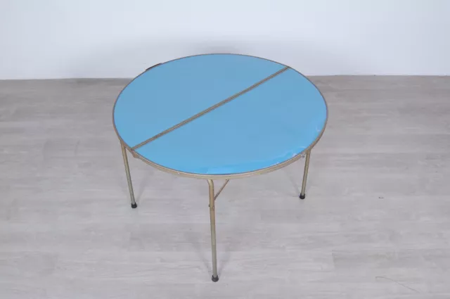 Tavolo rotondo pieghevole design anni ’50 tavolino da pic nic valigetta azzurro
