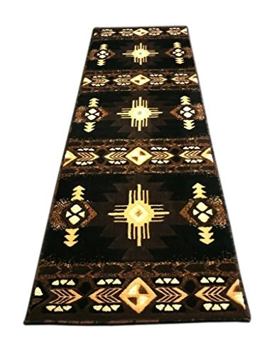 South West Native American Runner Rug 2 Feet X 7 Feet Black Design C318