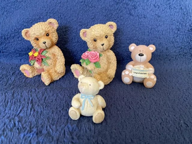 Bundle Of 4 Collectible Teddy Bears Vintage Ornaments Figurines