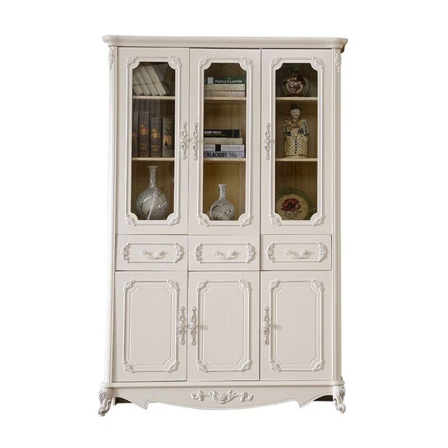 Vitrine Bibliothèque Baroque Antique En Bois Et Verre - Or - Hauteur 206cm - Neuf