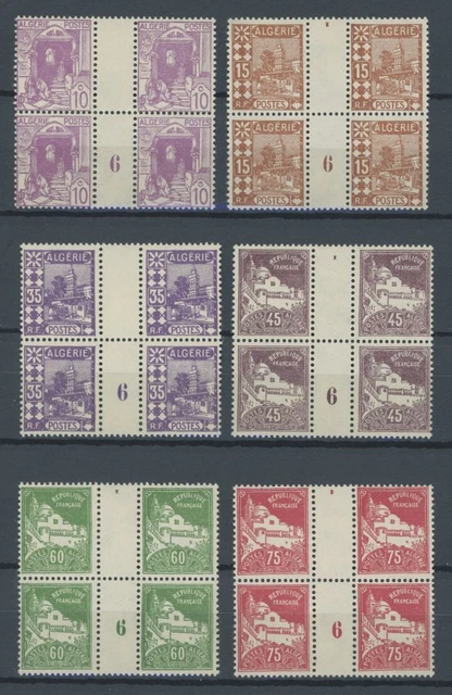 ALGERIEN 1926, Mi.Nr. 39,40,45,47,49/50 je im Zwischensteg-Viererblock mit