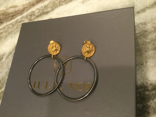 Julie Vos Mixed Metal Coin and Hoop drop earrings.