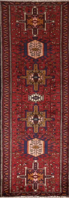 Alfombra de corredor tribal de lana geométrica vintage 3x9 hecha a mano para pasillo