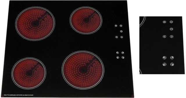60cm Electric Ceramic Hob with 9 Power Levels & Child Lock, 4 Zone - CERH615BL