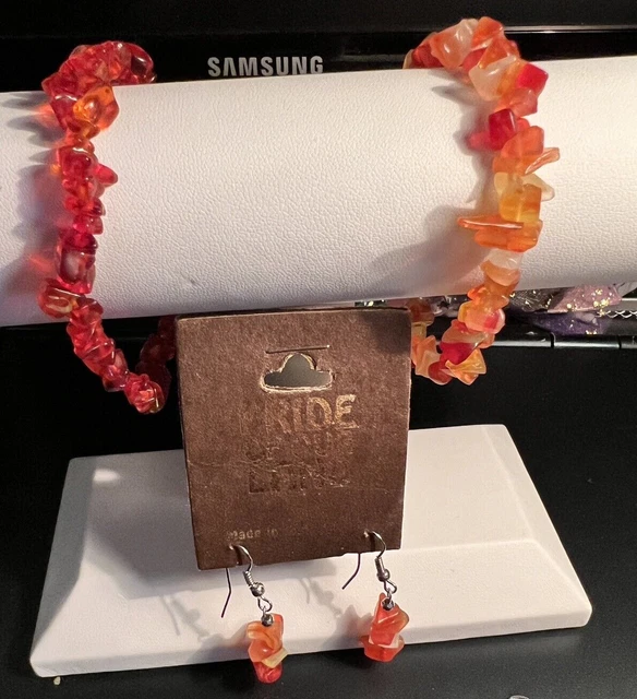 Red Orange Glass Jewelry 2 bracelets and set of earrings - New Handcrafted NWT