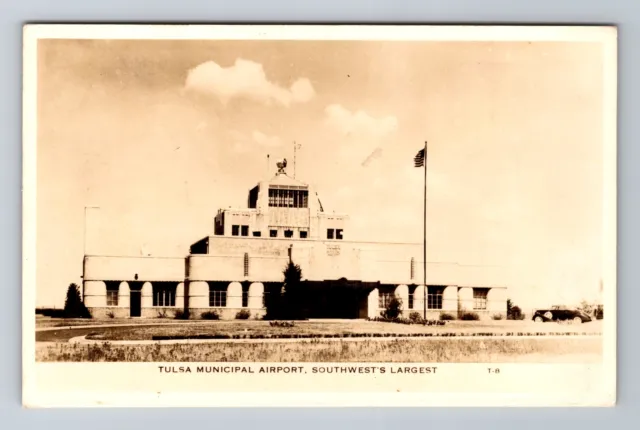 Tulsa OK-Oklahoma, RPPC, Tulsa Municipal Airport, Antique, Vintage Postcard
