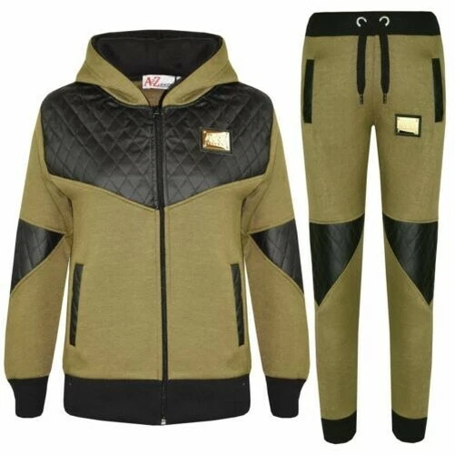 Bambini Tuta Ragazze Ragazzi A2Z Progetto Zip Cachi Top Fondo Tuta da Jogging