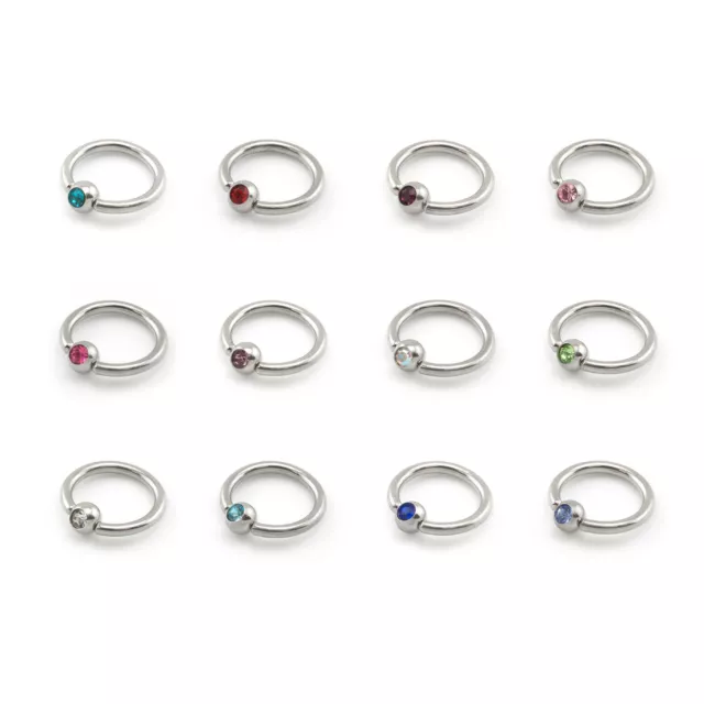 BCR with CRYSTAL GEMS Ball Closure Captive Ring, Lip Nose Ear Tragus Septum Ring