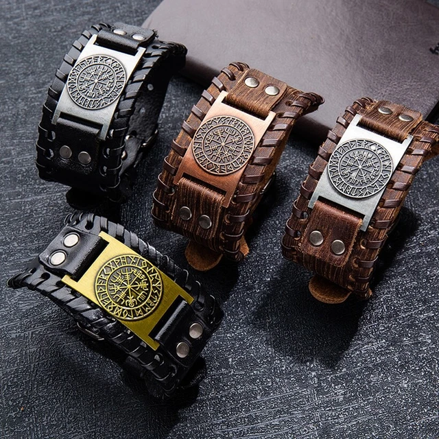 Viking Bracelet Norse Vegvisir Nordic Celtic Runic Compass Leather Bracelets