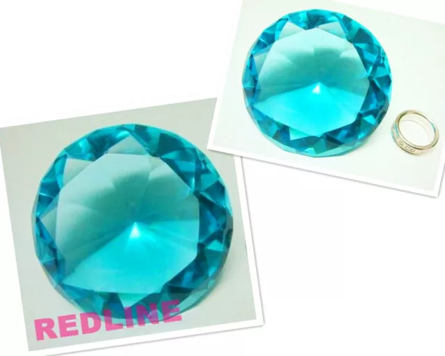 Aqua Blue Decorative Round Crystal Diamond Shaped Paperweight- 4.00''