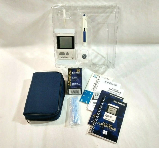 Kit completo de cuidado de la diabetes Accu-Chek Advantage vintage usado nunca usado LEER