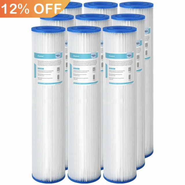 9PCS 20"x4.5" Washable Pleated Sediment Water Filter 5/20/50 Micron for Big Blue