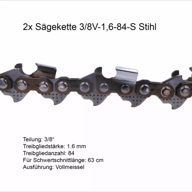 2 Stück Stihl Sägeketten Rapid Super (RS) 3/8 1.6 mm 84 TG Vollmeissel