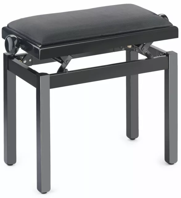 Stagg Piano Bench Adjustable, Gloss Black With Black Velvet Seat PBF39 BKP VBK