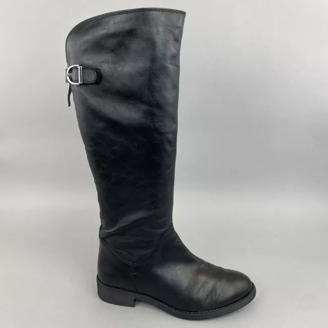 5th Avenue Black Leather Knee High Zip Up Riding Biker Bootie Boots Size 36 UK3