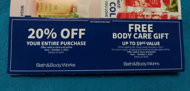 Hurry! Bath Body Works Coupons Exp. 10/1/23 20% Off + Body Gift Online/In Store
