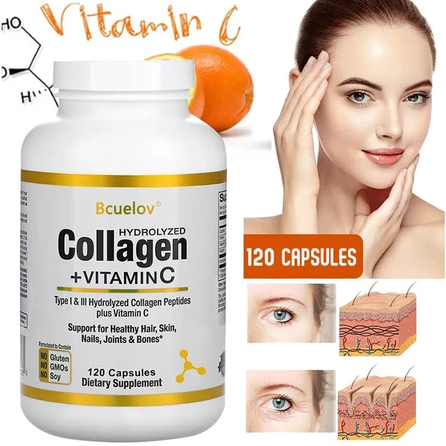 HYDROLYZED COLLAGEN CAPSULES with Vitamin C AntiAging Skin Bones