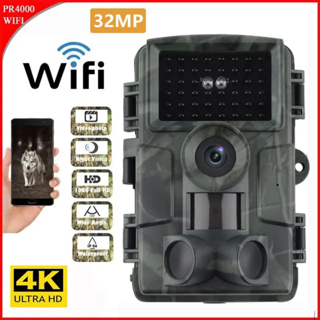 Bluetooth WiFi 32MP Hunting Trail Camera 1080P Infrared Night Wildlife Scouting