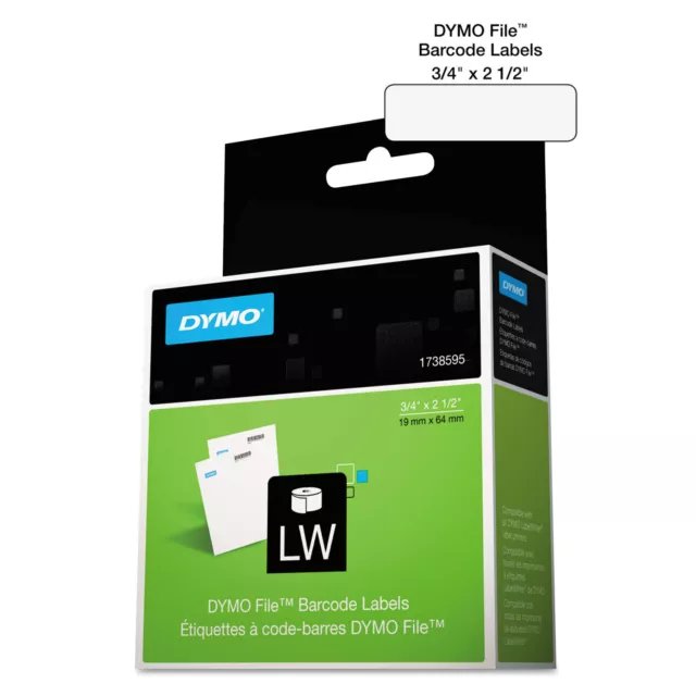 DYMO LabelWriter Bar Code Labels 3/4 x 2 1/2 White 450 Labels/Roll 1738595