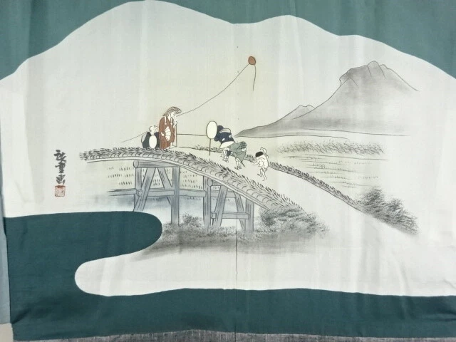 6516354: Japanese Kimono / Antique Mens Haori / Tsumugi / 53 Stations Of The Tok
