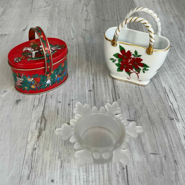 Paquete de decoración navideña para velas de té con luz de velas cesta de pascua canasta de lata