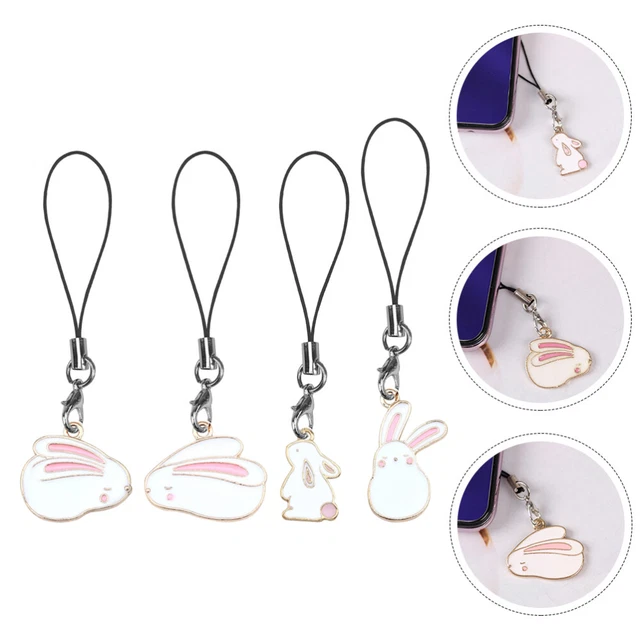 4Pcs Zarte Handy Decor Kaninchen Schlüssel Anhänger Telefon Hängen Charme