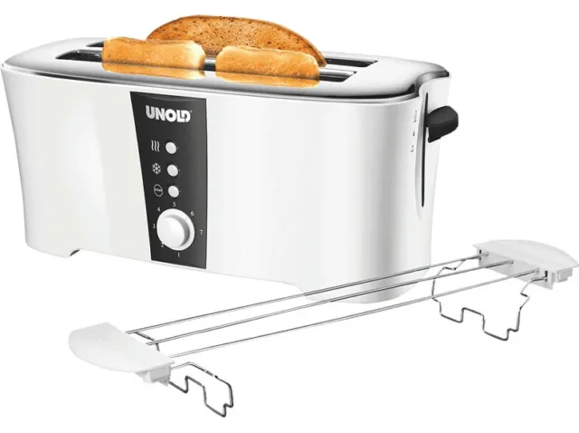 Unold 4 Scheiben Doppel Langschlitz Toaster mit Brötchenaufsatz Edelstahl 1400W