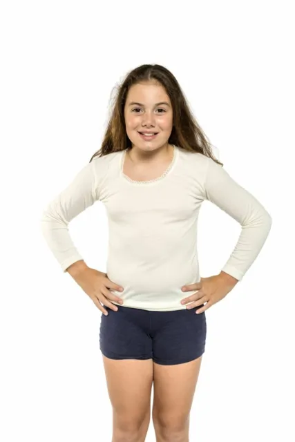 Girls Ktena Australian Made Wool Blend Thermal Long Sleeve Top Beige