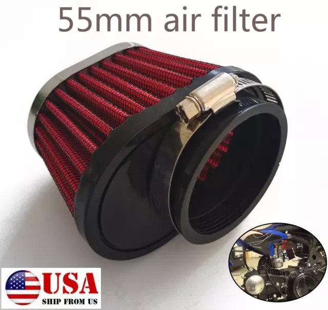 1*Red Motorcycle Oval Pod Engine Air Filter Cleaner 55mm/2.17" Washable Reusable