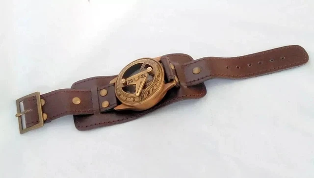 Montre De Poche Ancienne Avec Cadran Soleil Et Boussole, Boîtier Laiton, Coffret Bois