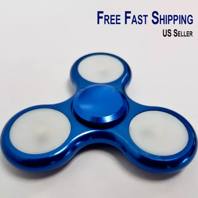 Aluminum Hand Spinner Tri Fidget LED Light up Switch Button EDC ADHD figit