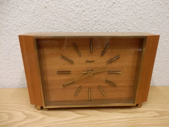 50er 60er Heges Tisch-Kaminuhr  mit einem Kienzle Quartzwerk Uhr 50s 60s clock