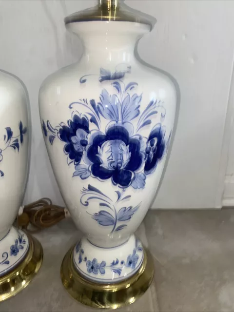 2 Vintage Hand Painted Delft blue/White ceramic vase Lamp - Delft Holland 28” 2