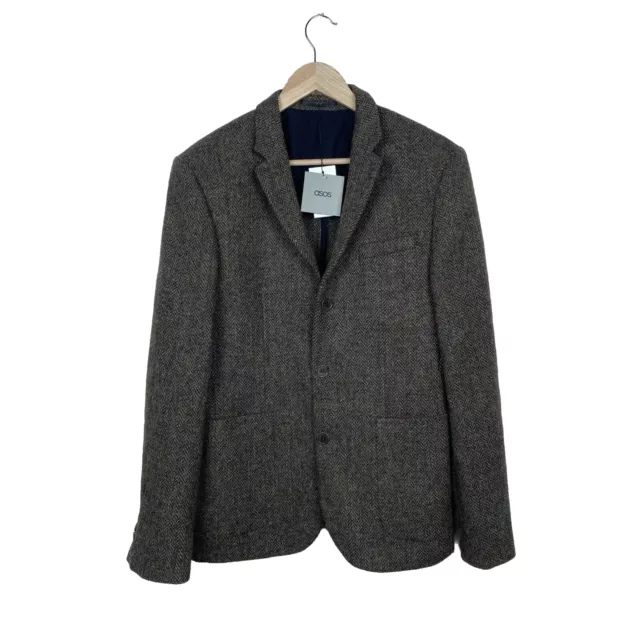 HARRIS TWEED ASOS NEW Herringbone Tweed Jacket Size 40 Slim Fit