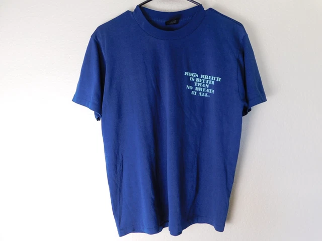 Vintage Hog's Breath Saloon Shirt Adult L Navy Blue USA Made Short Sleeve RARE