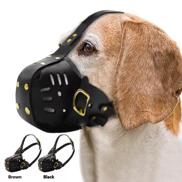 Soft Leather No Bite Dog Muzzle Adjustable Training Medium Large Dogs Rottweiler