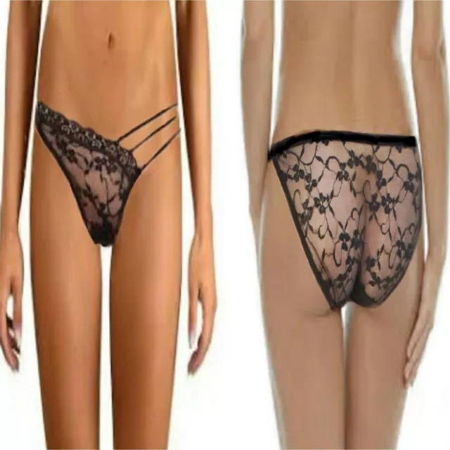Perizoma sexy nero da donna in pizzo trasparente slip tanga lingerie intimo hot