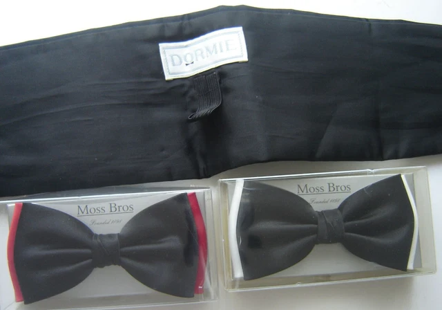 2 Moss Bros Black Bow Ties (NEW) +  a cummerbund .