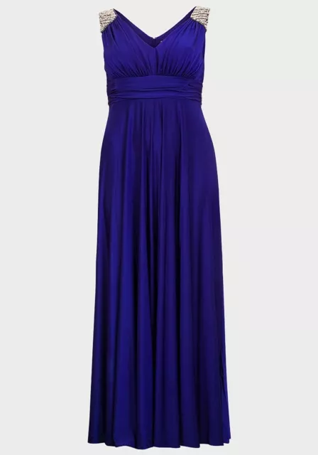 Ladies Jewel Strap Sleeveless Occasion Maxi Dress Electric Blue New (316) Sale