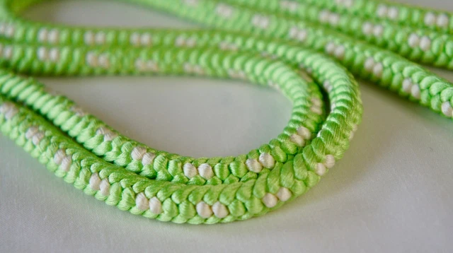 Vintage Unused Japanese Kimono Silk Maru Obijime Cord, Flat woven Lime Green