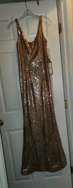 NWT JUMP APPAREL Gold Sequined Evening Dress Gown Juniors 3/4 Party ...